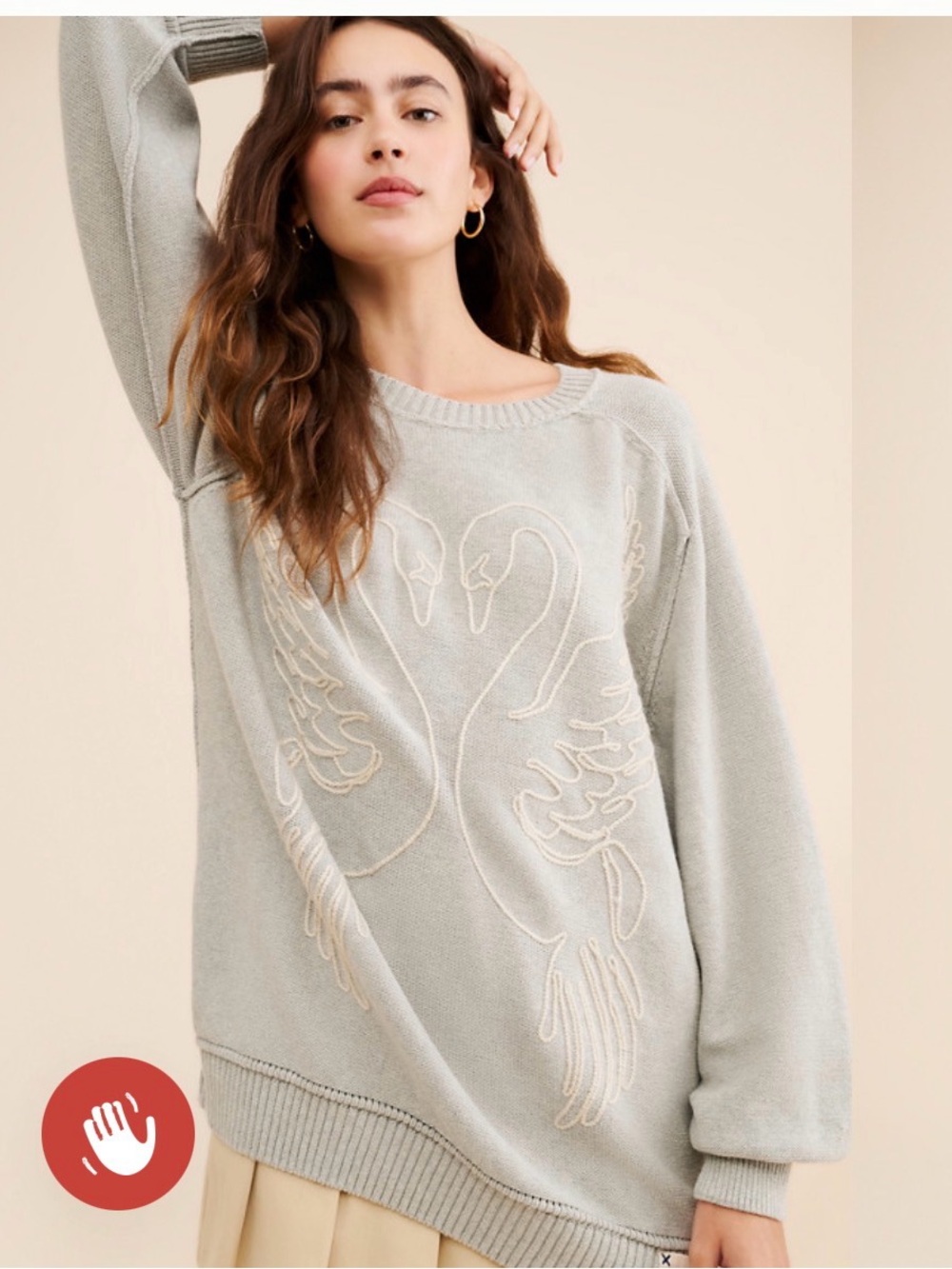 We The Free Grey Crewneck Sweater with Swan Embroidery - Picture 5 of 9